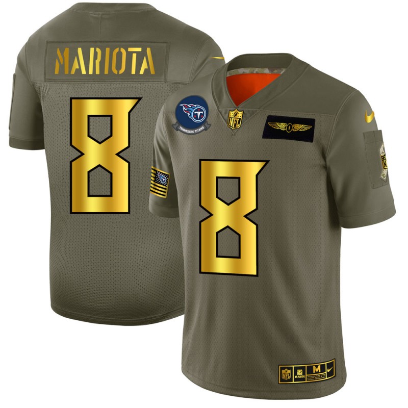 Tennessee Titans #8 Marcus Mariota 2019 Olive Gold Salute To Service Limited Stitched Jersey