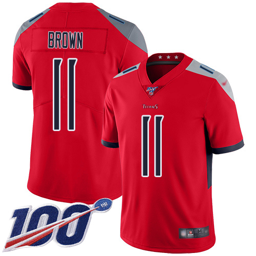 Tennessee Titans #11 A.J. Brown 2019 100th Season Red Stitched Inverted Legend Jersey