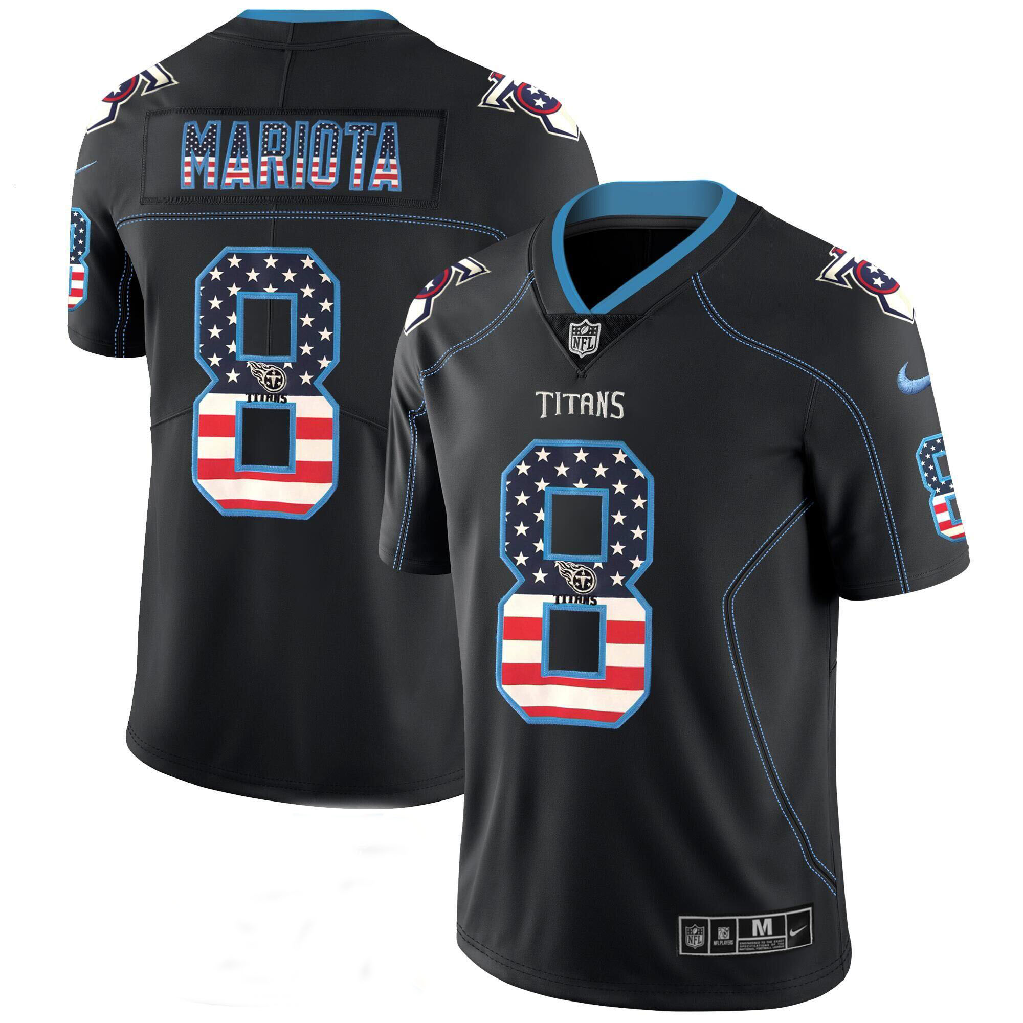 Titans #8 Marcus Mariota Black 2018 USA Flag Color Rush Limited Fashion Stitched Jersey
