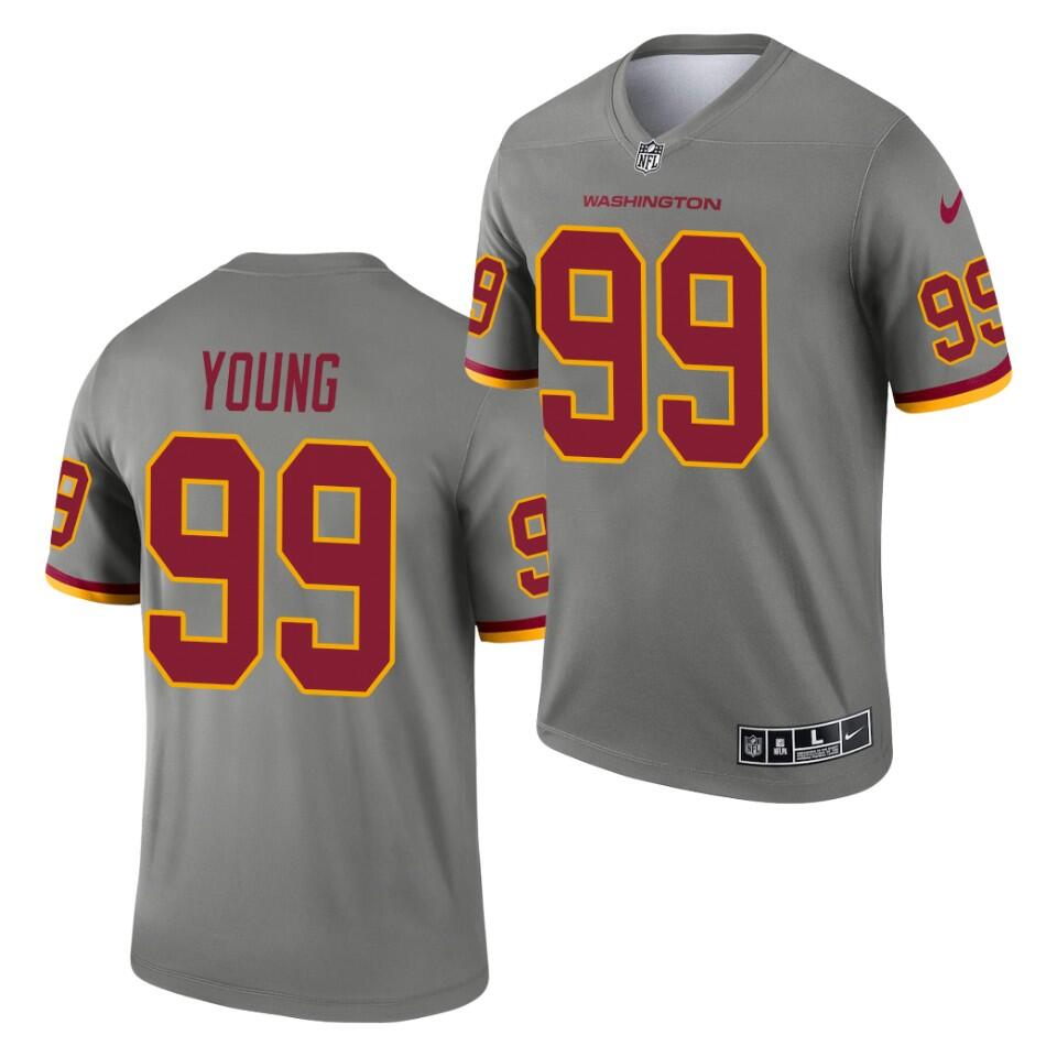 Washington Football Team #99 Chase Young Gray 2021 Inverted Legend Stitched Jersey