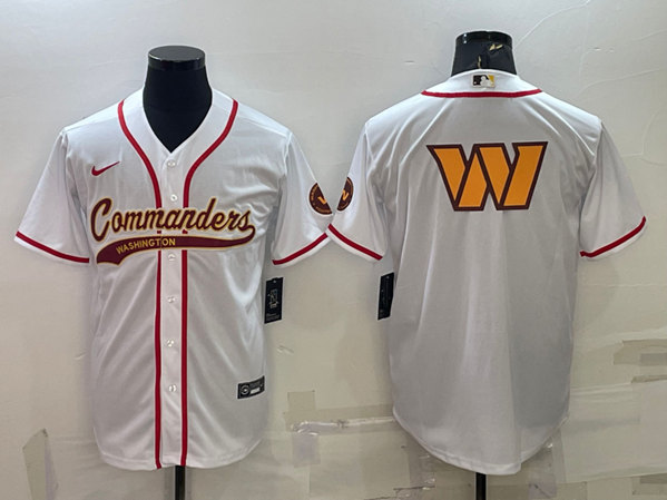 Washington Commanders White Team Big Logo With Patch Cool Base Stitched Baseball Jersey