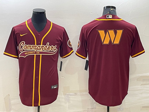 Washington Commanders Burgundy Team Big Logo With Patch Cool Base Stitched Baseball Jersey