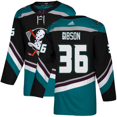 Anaheim Ducks #36 John Gibson Black Teal Stitched Adidas Jersey