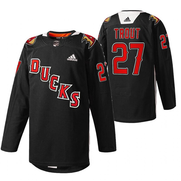 Anaheim Ducks #27 Mike Trout 2022 Black Angels Night Stitched Jersey