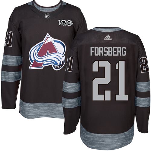 Avalanche #21 Peter Forsberg Black 1917-2017 100th Anniversary Stitched Jersey