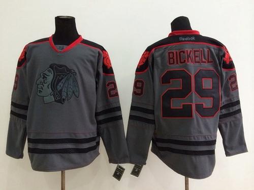 Blackhawks #29 Bryan Bickell Charcoal Cross Check Fashion Stitched Jersey