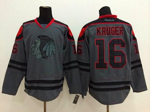 Blackhawks #16 Marcus Kruger Charcoal Cross Check Fashion Stitched Jersey