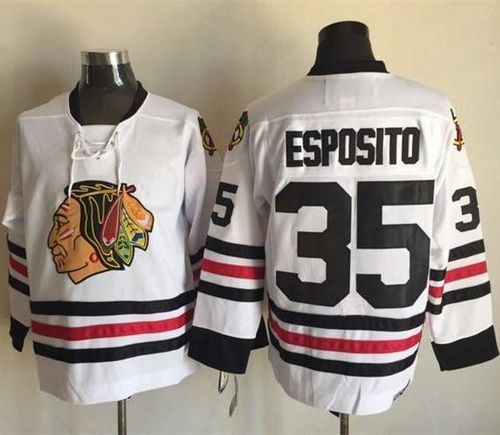 Blackhawks #35 Tony Esposito White CCM Throwback Stitched Jersey