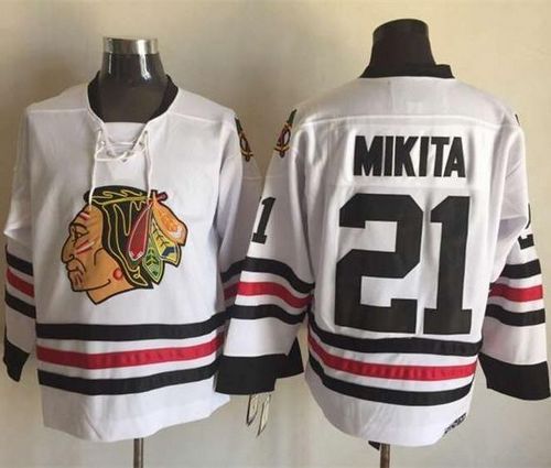Blackhawks #21 Stan Mikita White CCM Throwback Stitched Jersey