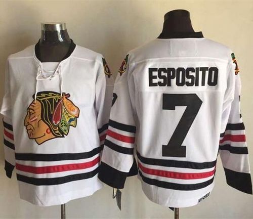 Blackhawks #7 Tony Esposito White CCM Throwback Stitched Jersey