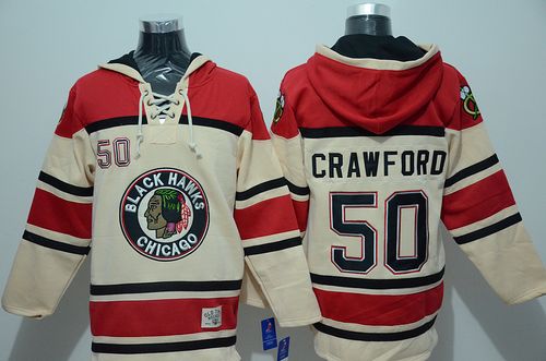 Blackhawks #50 Corey Crawford Gream Sawyer Hooded Sweatshirt Stitched Jersey