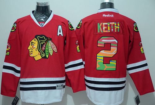 Blackhawks #2 Duncan Keith Red Team Logo On No. Stitched Jersey