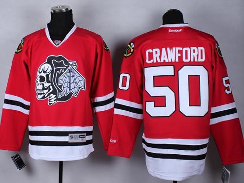 Blackhawks #50 Corey Crawford Red(White Skull) Stitched Jersey