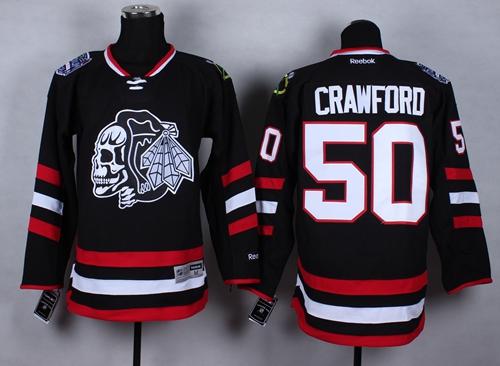 Blackhawks #50 Corey Crawford Black(White Skull) 2014 Stadium Series Stitched Jersey