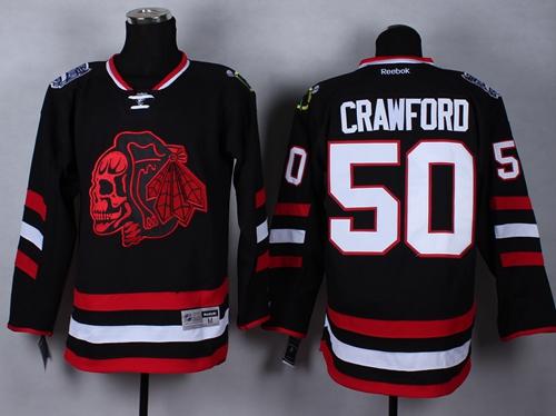 Blackhawks #50 Corey Crawford Black(Red Skull) 2014 Stadium Series Stitched Jersey