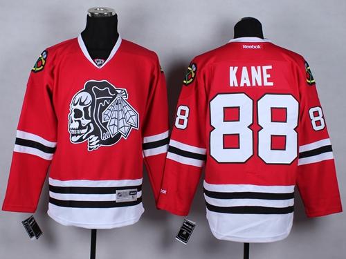 Blackhawks #88 Patrick Kane Red(White Skull) Stitched Jersey