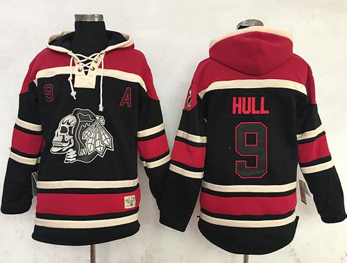 Blackhawks #9 Bobby Hull Black Sawyer Hooded Sweatshirt Stitched Jersey