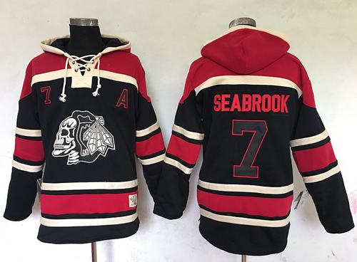Blackhawks #7 Brent Seabrook Black Sawyer Hooded Sweatshirt Stitched Jersey