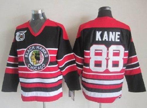 Blackhawks #88 Patrick Kane Red Black 75TH CCM Stitched Jersey