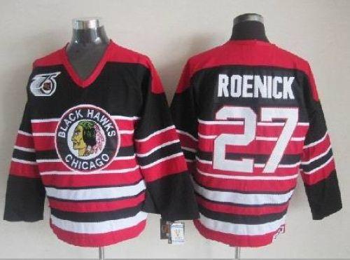 Blackhawks #27 Jeremy Roenick Red Black 75TH CCM Stitched Jersey