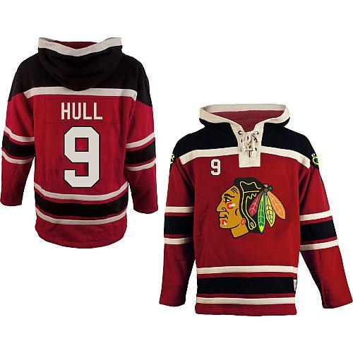 Blackhawks #9 Bobby Hull Red Sawyer Hooded Sweatshirt Stitched Jersey