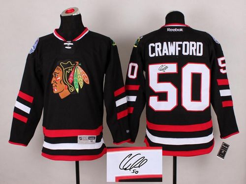 Blackhawks #50 Corey Crawford Black Autographed Stitched Jersey