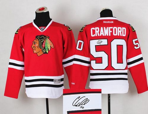 Blackhawks #50 Corey Crawford Red Autographed Stitched Jersey