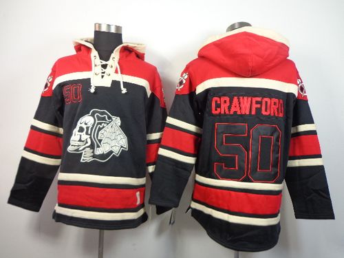 Blackhawks #50 Corey Crawford Black Sawyer Hooded Sweatshirt Stitched Jersey