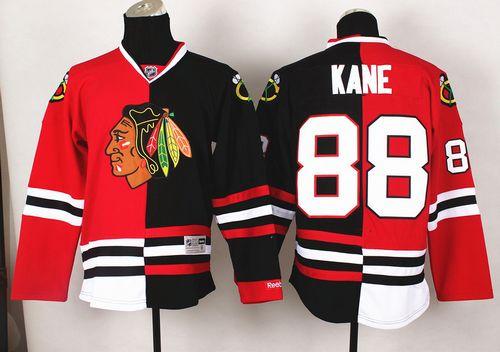 Blackhawks #88 Patrick Kane Red Black Split Stitched Jersey