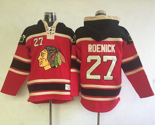 Blackhawks #27 Jeremy Roenick Red Sawyer Hooded Sweatshirt Stitched Jersey