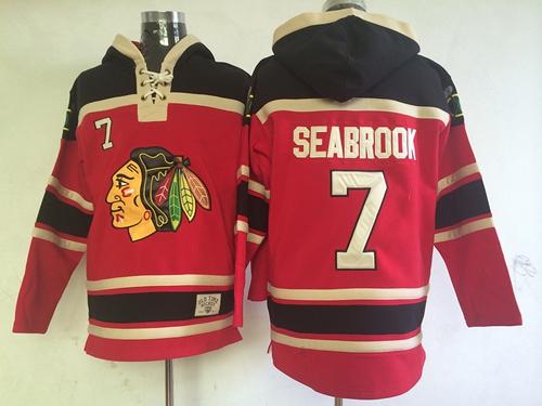 Blackhawks #7 Brent Seabrook Red Sawyer Hooded Sweatshirt Stitched Jersey