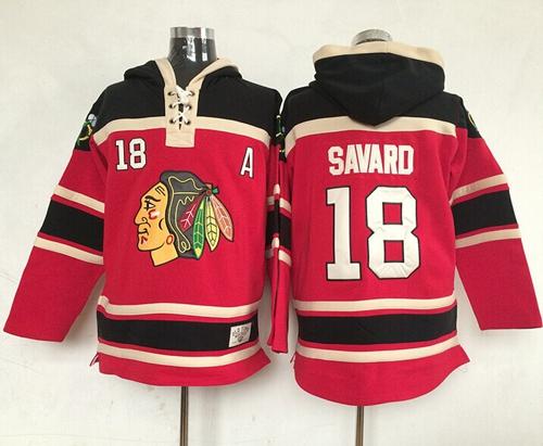 Blackhawks #18 Denis Savard Red Sawyer Hooded Sweatshirt Stitched Jersey
