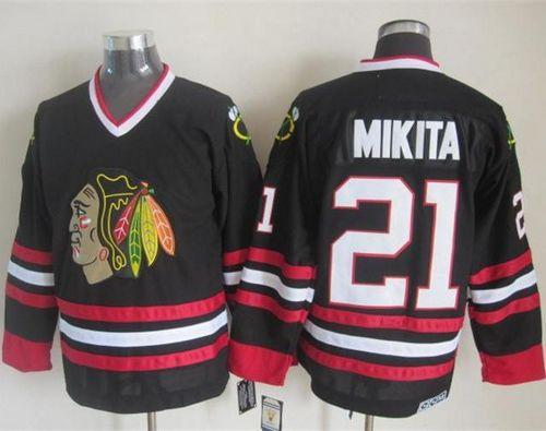 Blackhawks #21 Stan Mikita Black CCM Throwback Stitched Jersey