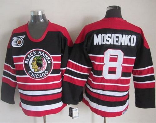 Blackhawks #8 Bill Mosienko Red Black 75TH CCM Stitched Jersey