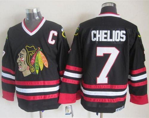 Blackhawks #7 Chris Chelios Black CCM Throwback Stitched Jersey