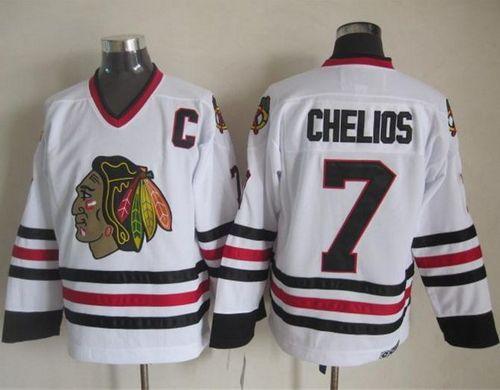 Blackhawks #7 Chris Chelios White CCM Throwback Stitched Jersey