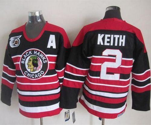 Blackhawks #2 Duncan Keith Red Black 75TH CCM Stitched Jersey