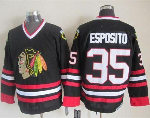 Blackhawks #35 Tony Esposito Black CCM Throwback Stitched Jersey