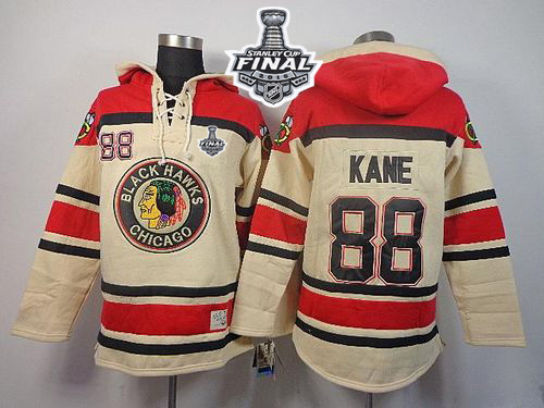 Blackhawks #88 Patrick Kane Cream Sawyer Hooded Sweatshirt 2015 Stanley Cup Stitched Jersey