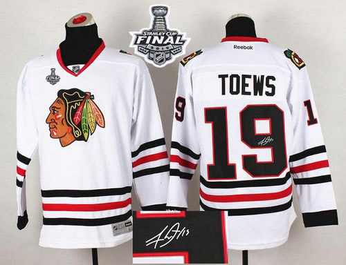 Blackhawks #19 Jonathan Toews White Autographed 2015 Stanley Cup Stitched Jersey