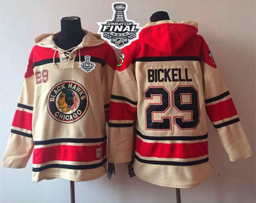 Blackhawks #29 Bryan Bickell Cream Sawyer Hooded Sweatshirt 2015 Stanley Cup Stitched Jersey