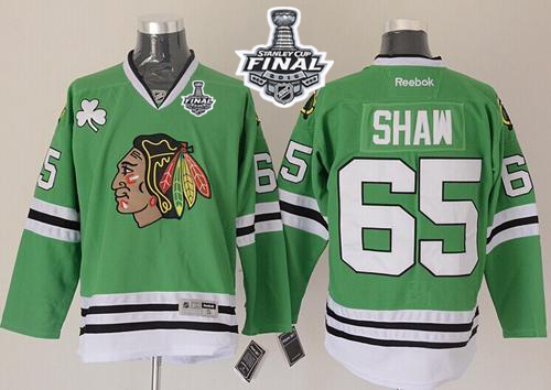 Blackhawks #65 Andrew Shaw Green 2015 Stanley Cup Stitched Jersey