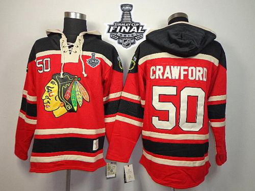 Blackhawks #50 Corey Crawford Red Sawyer Hooded Sweatshirt 2015 Stanley Cup Stitched Jersey