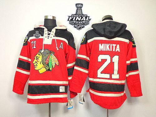 Blackhawks #21 Stan Mikita Red Sawyer Hooded Sweatshirt 2015 Stanley Cup Stitched Jersey