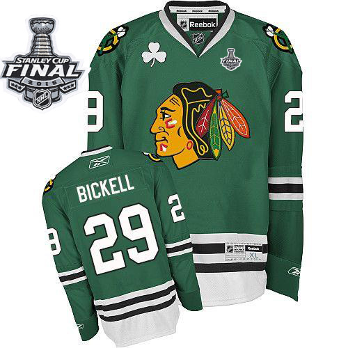 Blackhawks #29 Bryan Bickell Green 2015 Stanley Cup Stitched Jersey
