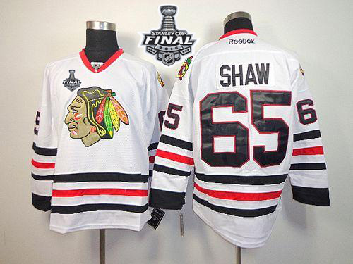 Blackhawks #65 Andrew Shaw White 2015 Stanley Cup Stitched Jersey