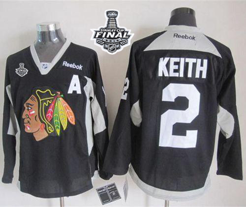 Blackhawks #2 Duncan Keith Black Practice 2015 Stanley Cup Stitched Jersey