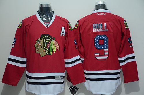 Blackhawks #9 Bobby Hull Red USA Flag Fashion Stitched Jersey