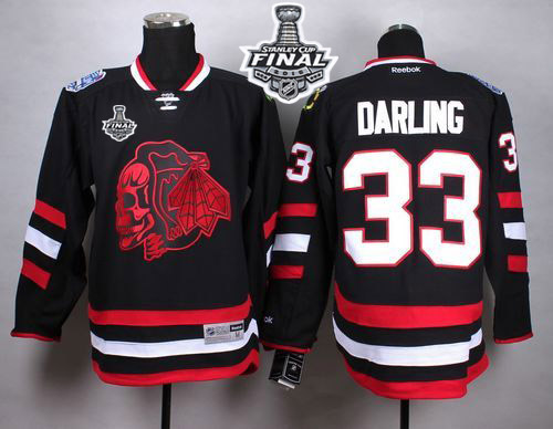 Blackhawks #33 Scott Darling Black(Red Skull) 2014 Stadium Series 2015 Stanley Cup Stitched Jersey