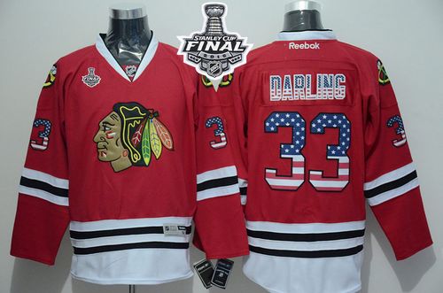 Blackhawks #33 Scott Darling Red USA Flag Fashion 2015 Stanley Cup Stitched Jersey